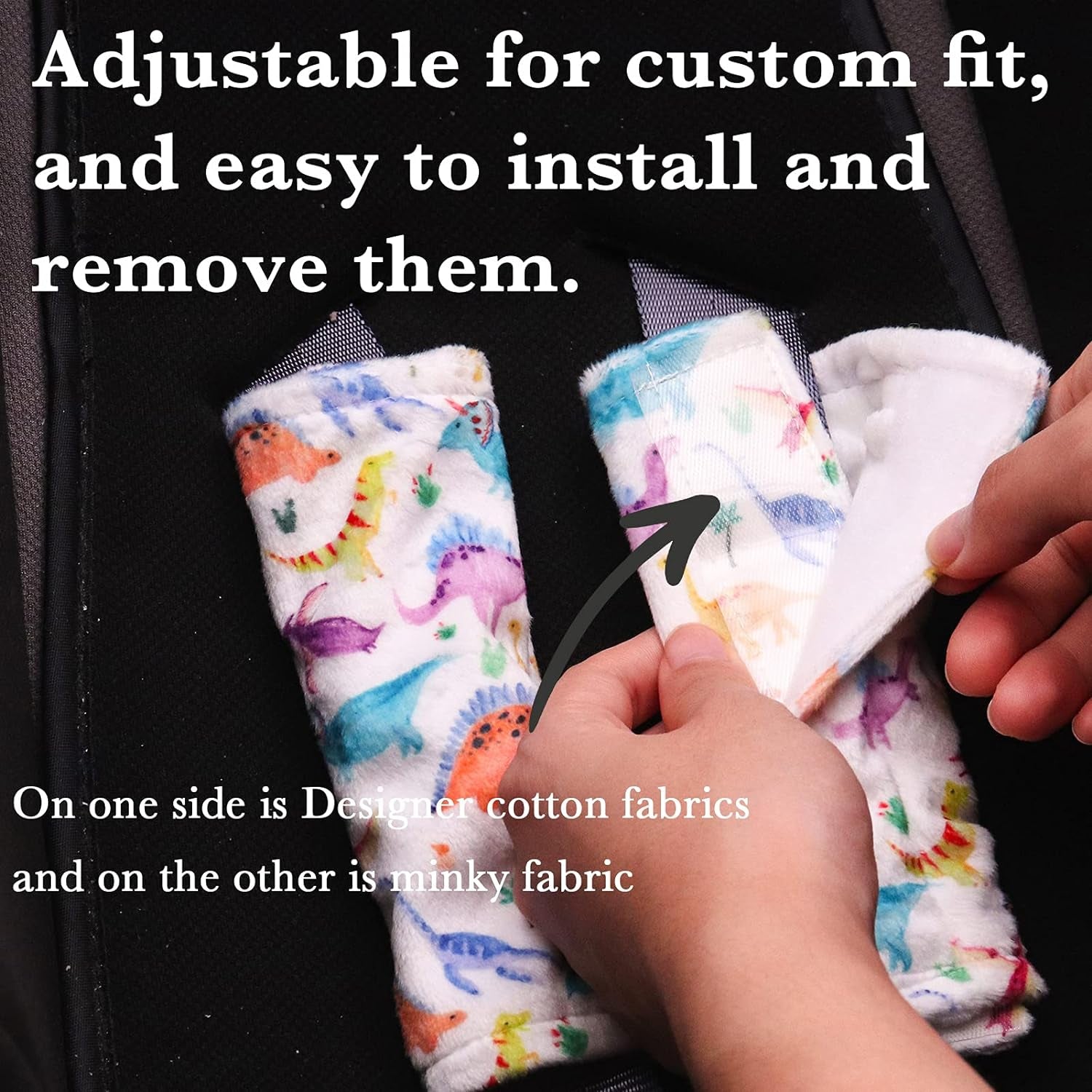 Baby Car Seat Belt Covers for Boys and Girls, Carseat Shoulder Padding, Soft Car Seat Neck Cover, Minky Car Seat Straps Shoulder Pads, Dinosaur Stroller Strap Cover for Baby Kids,White