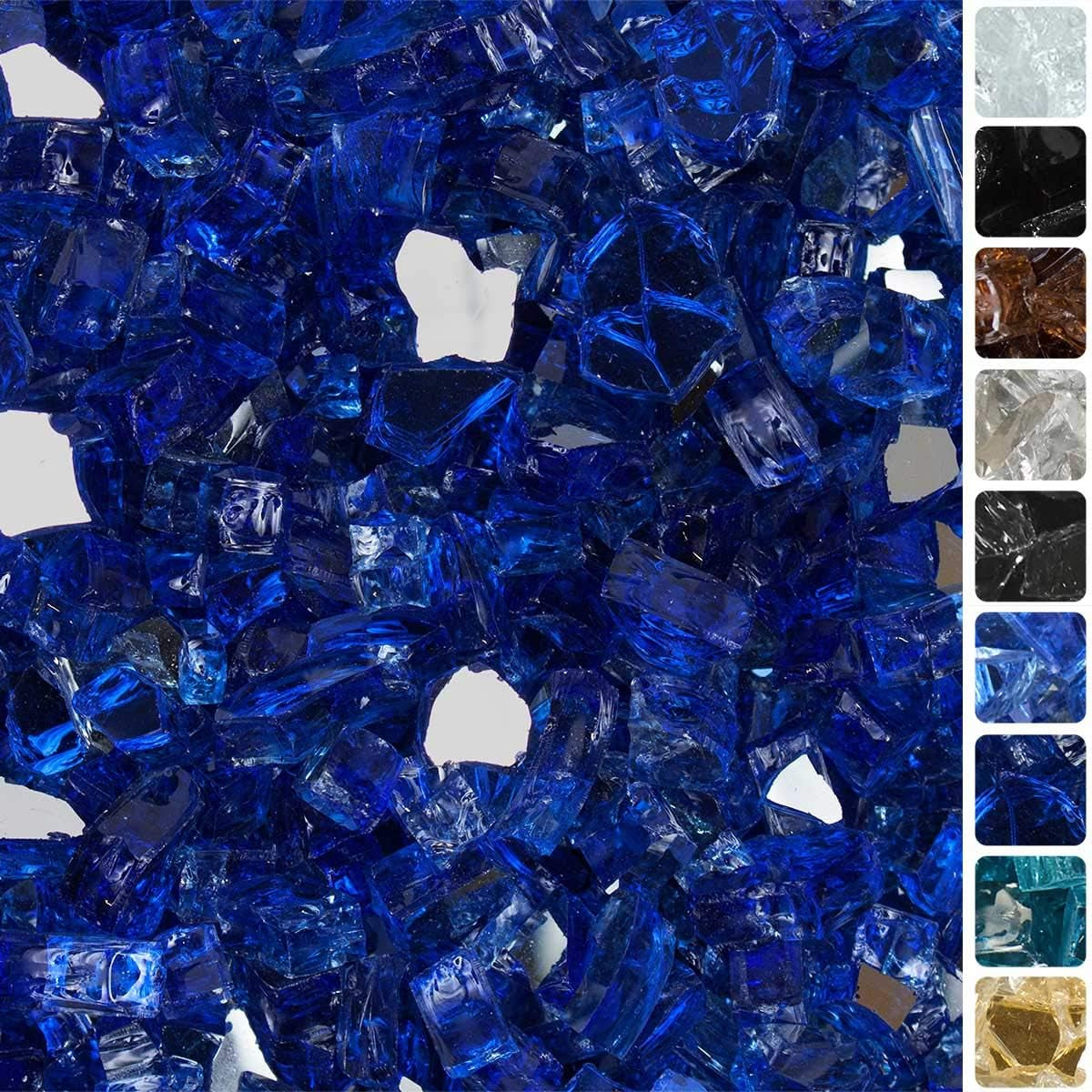 High Luster, 1/2" Reflective Tempered Fire Glass in Meridian Blue | 10 Pound Jar