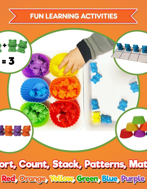 Load image into Gallery viewer, Jumbo Counting Bears with Stacking Cups - Montessori Educational Sorting Rainbow Toys for 3 Year Old Boys and Girls with 48 Preschool Math Manipulatives, Toy Storage and Toddler Games Ebook
