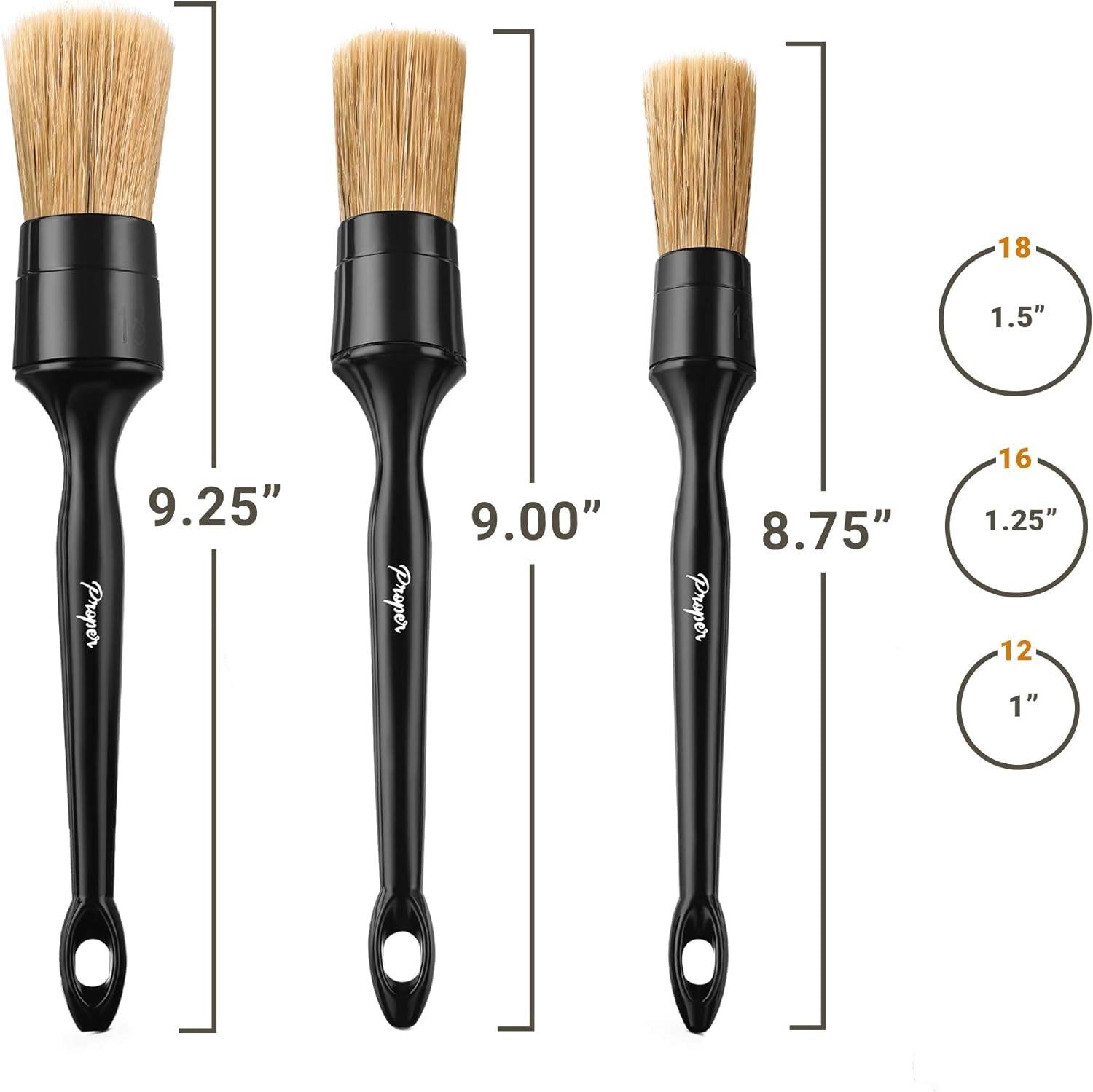 Professional Detailing Brush Set Ultra Soft Boars Hair Detailing Brushes 3 Pack, Detail Automotive Interior or Exterior, Get Professional Results with Proper Detail Brushes Car Detailing