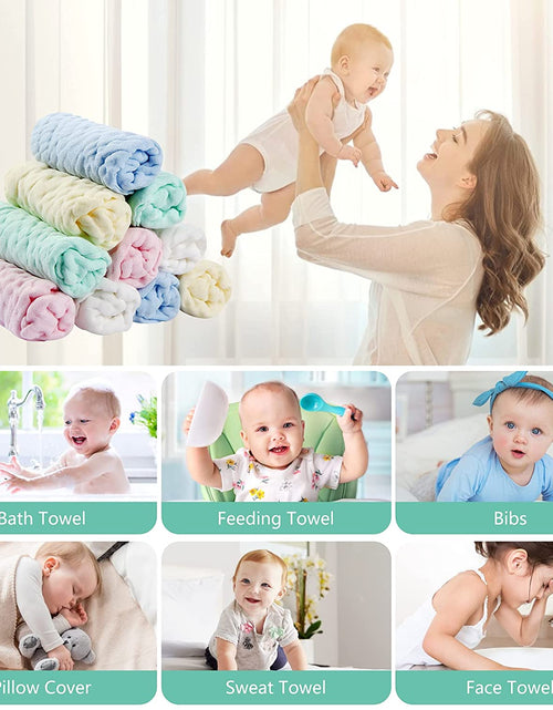 Load image into Gallery viewer, Baby Muslin Washcloths Baby Wipes Soft Newborn Essentials Baby Towels and Washcloths for Face Towel for Sensitive Skin Baby Wash Cloths 10 Pack 10X10 Inches Baby Register Shower Gift by
