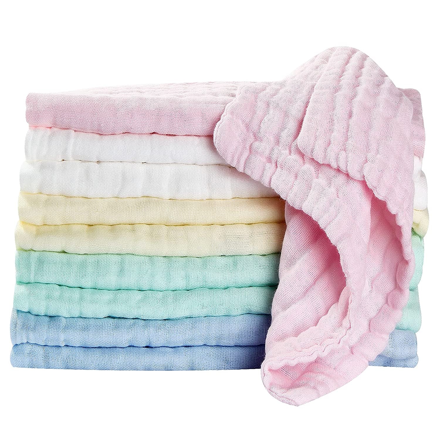 Baby Muslin Washcloths Baby Wipes Soft Newborn Essentials Baby Towels and Washcloths for Face Towel for Sensitive Skin Baby Wash Cloths 10 Pack 10X10 Inches Baby Register Shower Gift by