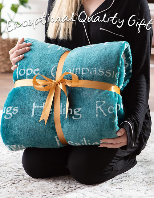 Load image into Gallery viewer, Healing Compassion Warm Hugs Caring Gift Blanket - for Positive Energy Love Support Comfort Strength - Cancer Chemo Surgery Get Well Gift - Patient Women Men Friend ( Twin ) Teal
