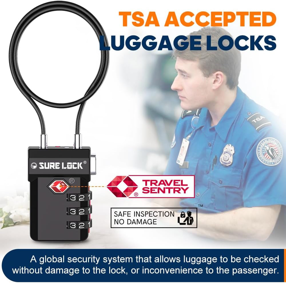 TSA Approved Luggage Locks, Open Alert, Easy Read Dials, Travel Luggage Locks for Suitcase, Baggage Locks