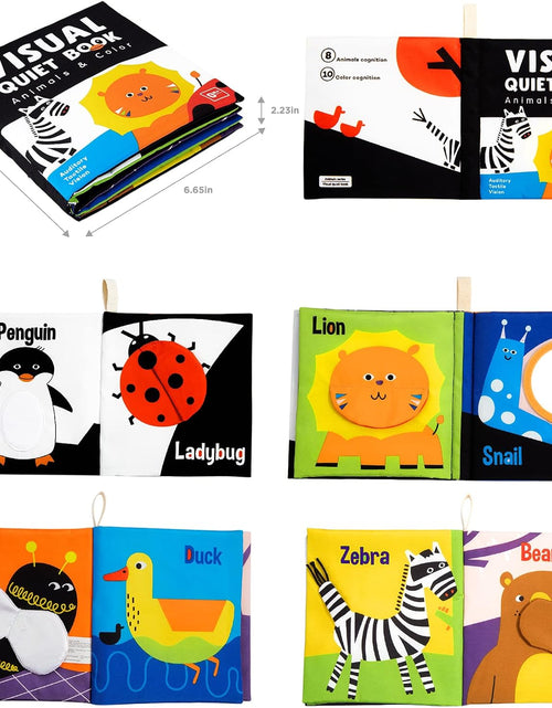 Load image into Gallery viewer, Soft Baby Books, High Contrast Black and White Books Nontoxic Fabric Touch and Feel Crinkle Cloth Books Early Educational Stimulation Toys for Infants Toddlers, Baby Girl &amp; Baby Boy Gift Animal
