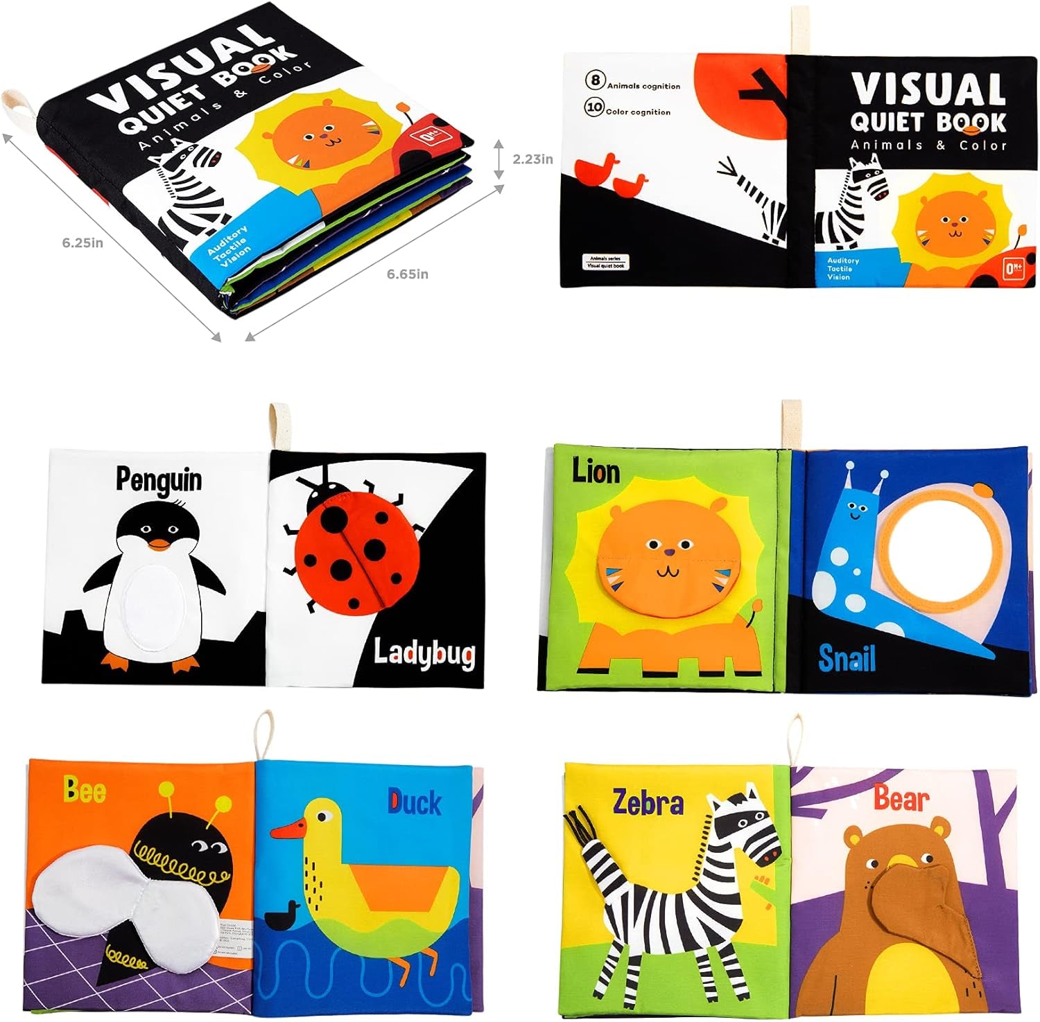 Soft Baby Books, High Contrast Black and White Books Nontoxic Fabric Touch and Feel Crinkle Cloth Books Early Educational Stimulation Toys for Infants Toddlers, Baby Girl & Baby Boy Gift Animal