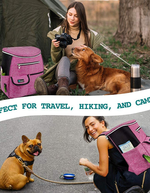 Load image into Gallery viewer, Dog Travel Bag Backpack, Airline Approved Dog Bags for Traveling, Puppy Diaper Bag Supplies, Pet Camping Essentials Hiking Accessories Dog Mom Gift, Food Container, Collapsible Bowls, Pink
