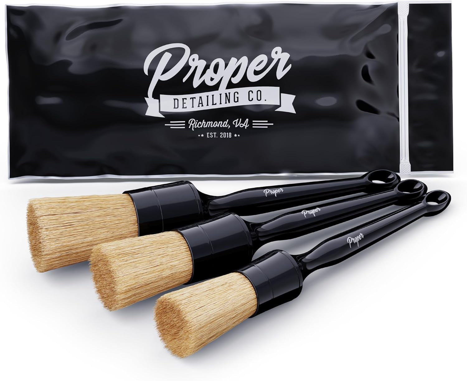 Professional Detailing Brush Set Ultra Soft Boars Hair Detailing Brushes 3 Pack, Detail Automotive Interior or Exterior, Get Professional Results with Proper Detail Brushes Car Detailing