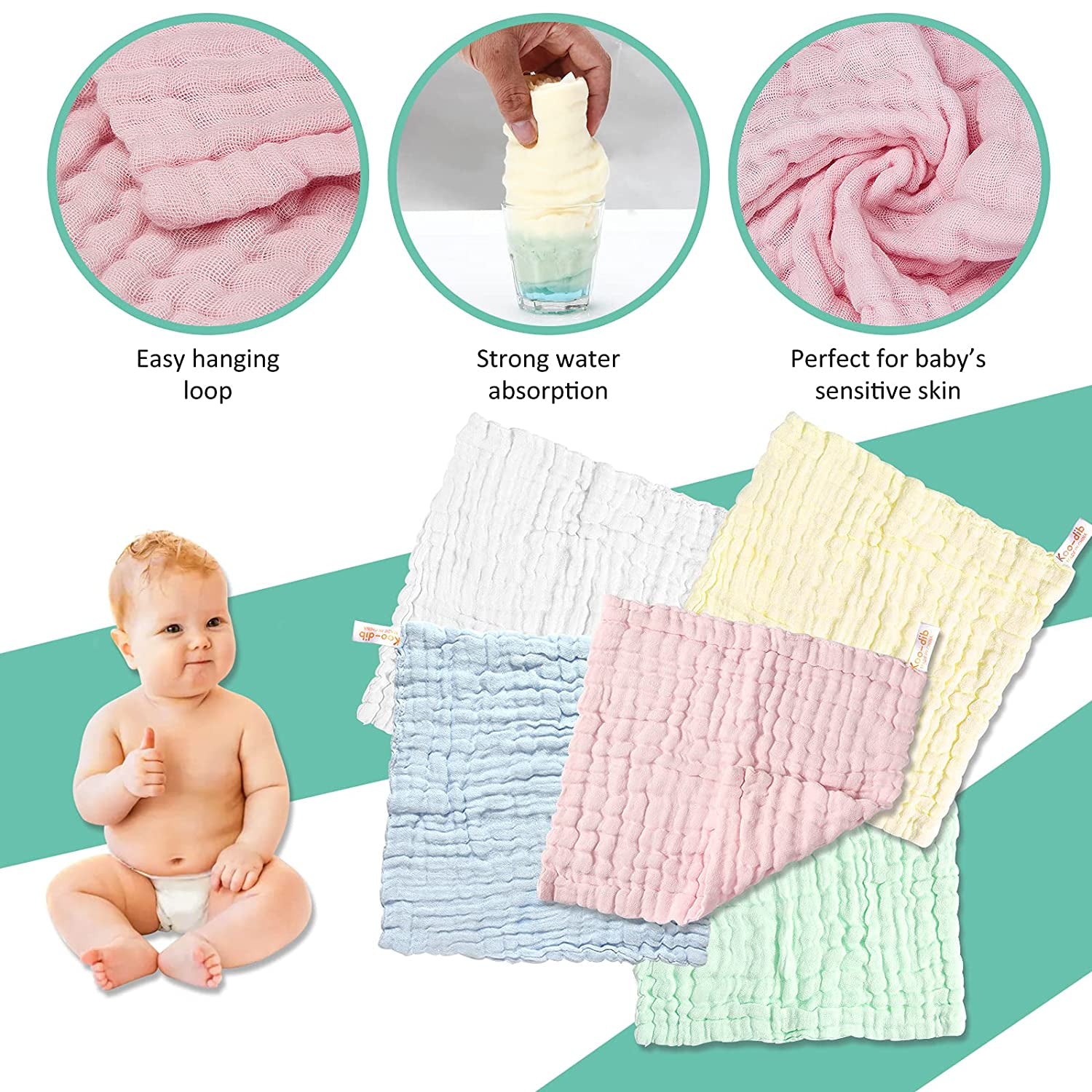 Baby Muslin Washcloths Baby Wipes Soft Newborn Essentials Baby Towels and Washcloths for Face Towel for Sensitive Skin Baby Wash Cloths 10 Pack 10X10 Inches Baby Register Shower Gift by