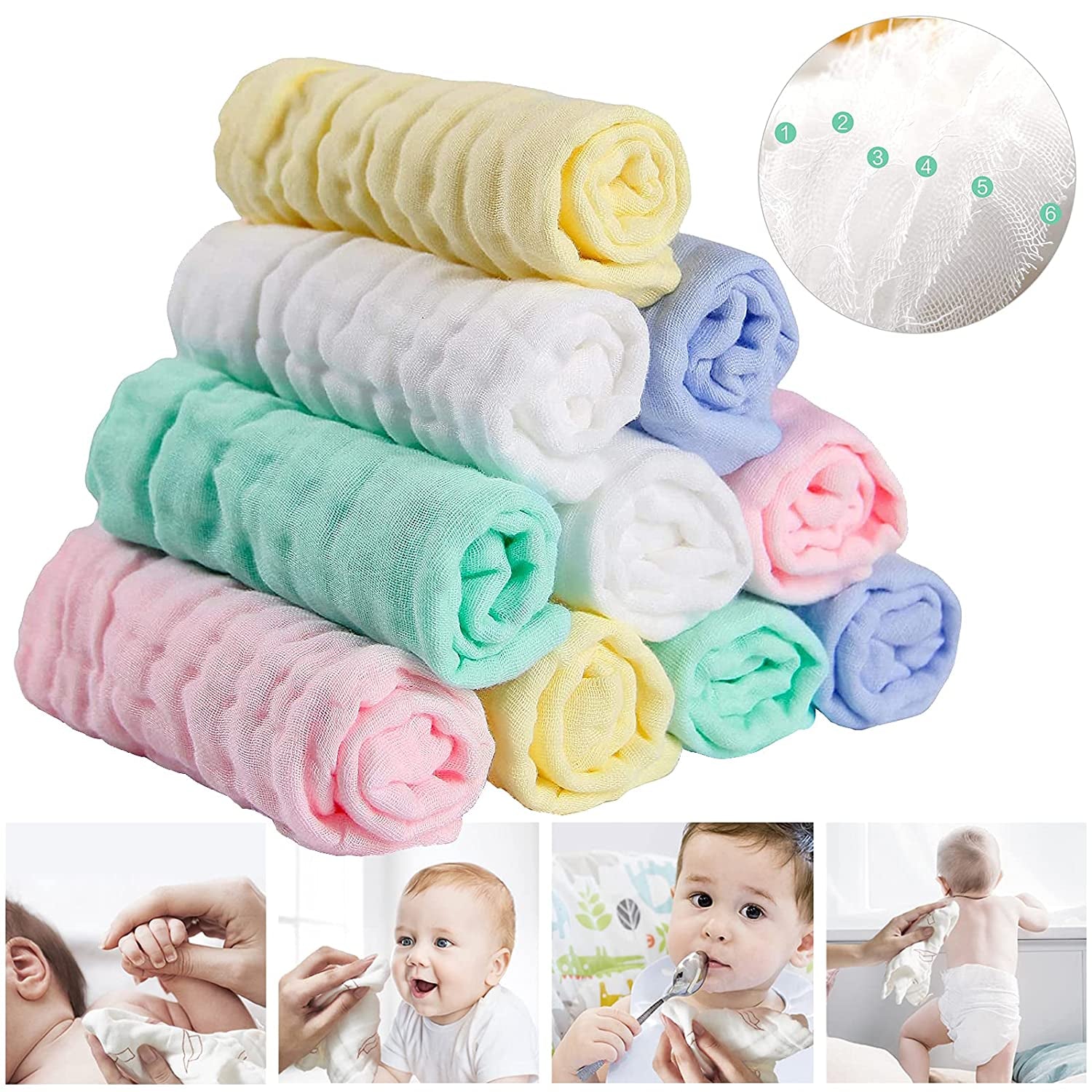 Baby Muslin Washcloths Baby Wipes Soft Newborn Essentials Baby Towels and Washcloths for Face Towel for Sensitive Skin Baby Wash Cloths 10 Pack 10X10 Inches Baby Register Shower Gift by