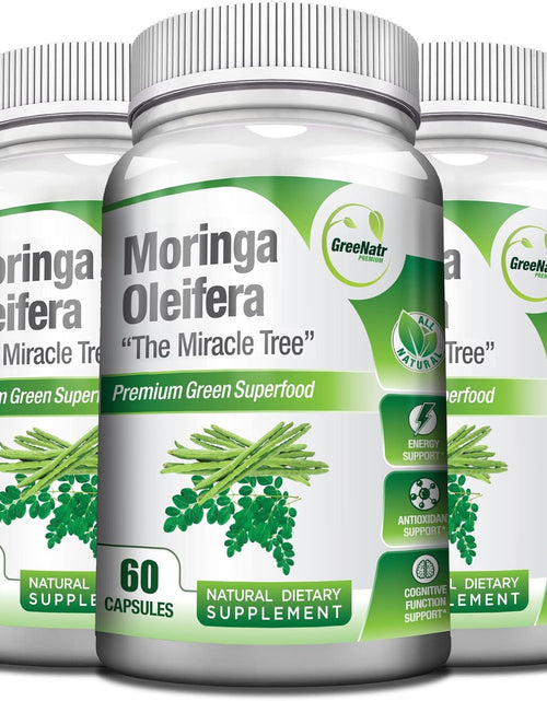 Load image into Gallery viewer, Pure Moringa Oleifera Leaf Extract Capsules, 1000 Mg per Serving. Gluten Free, NON GMO, Vegan Antioxidant Capsules. Natural Energy, Mood, Memory and Focus Enhancer. Premium Green Superfood (Pack of 3)
