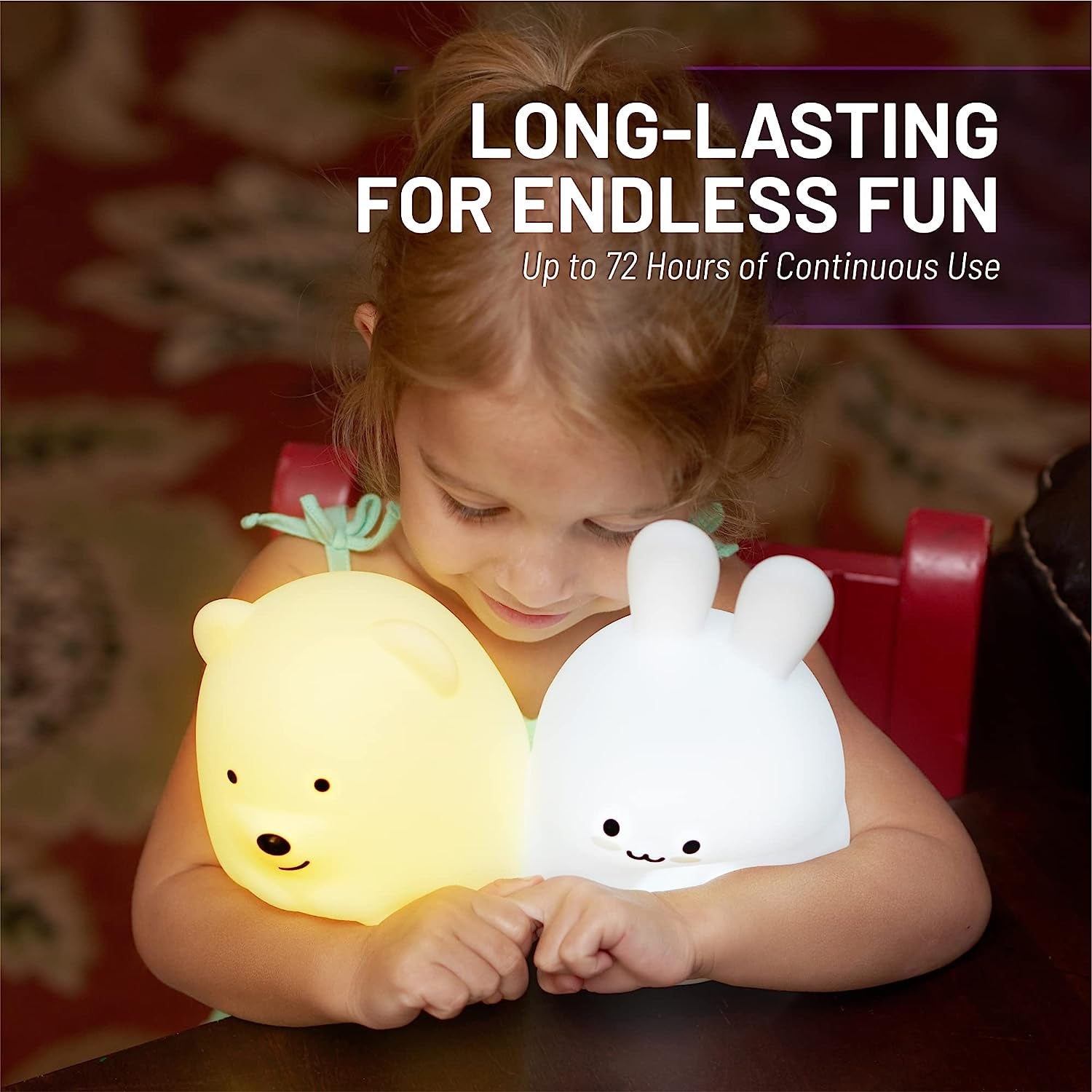 Lumipet Bear Jumbo Kids Night Light, Cute Nursery Light for Baby, Toddler, Silicone LED Lamp, Remote Operated, USB Rechargeable Battery, 9 Available Colors, Timer Auto Shutoff