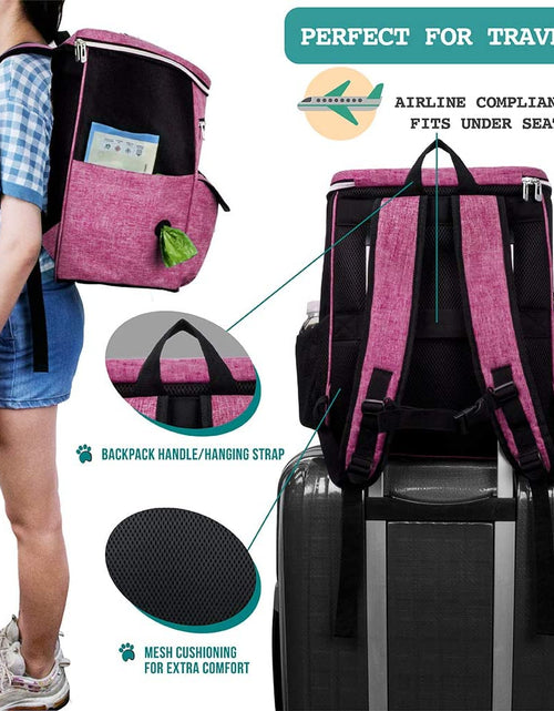 Load image into Gallery viewer, Dog Travel Bag Backpack, Airline Approved Dog Bags for Traveling, Puppy Diaper Bag Supplies, Pet Camping Essentials Hiking Accessories Dog Mom Gift, Food Container, Collapsible Bowls, Pink
