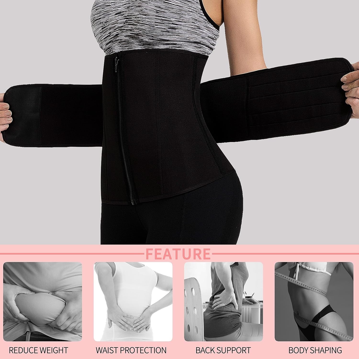 Neoprene Sauna Waist Trainer Corset Sweat Belt for Women Compression Cincher Band Workout Fitness Back Support