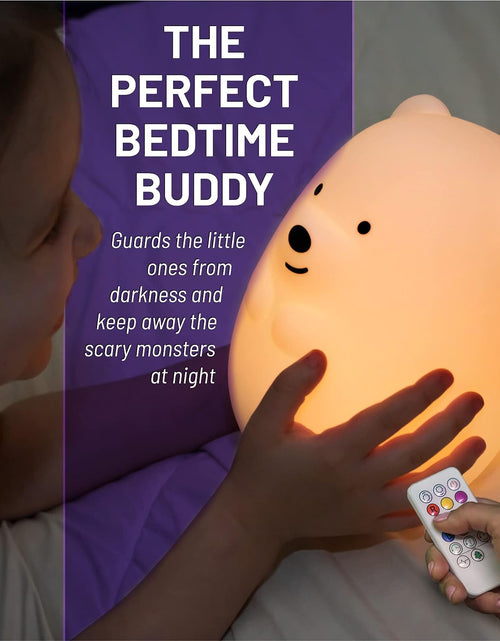 Load image into Gallery viewer, Lumipet Bear Jumbo Kids Night Light, Cute Nursery Light for Baby, Toddler, Silicone LED Lamp, Remote Operated, USB Rechargeable Battery, 9 Available Colors, Timer Auto Shutoff
