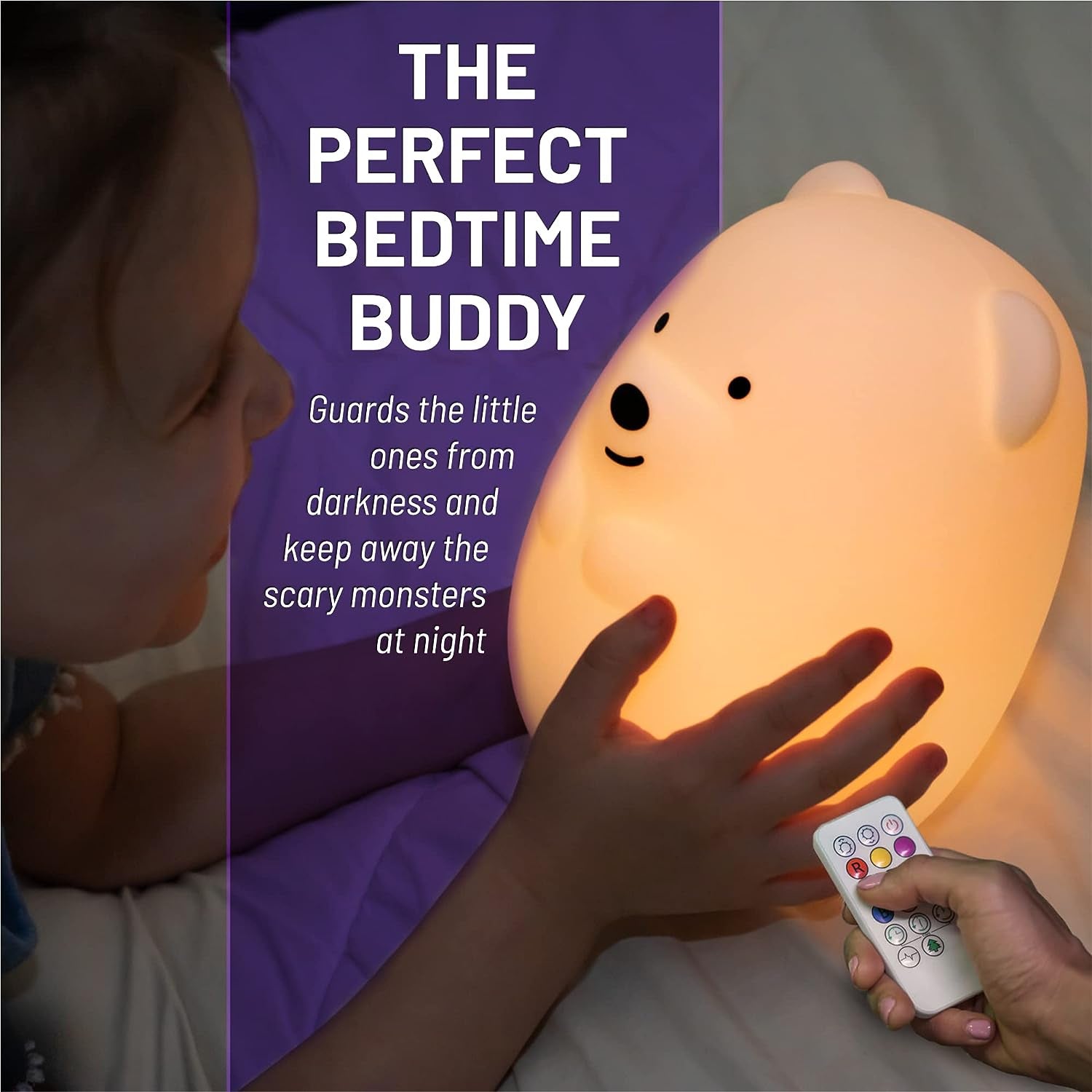 Lumipet Bear Jumbo Kids Night Light, Cute Nursery Light for Baby, Toddler, Silicone LED Lamp, Remote Operated, USB Rechargeable Battery, 9 Available Colors, Timer Auto Shutoff