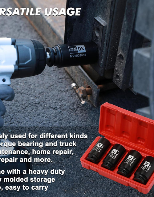 Load image into Gallery viewer, 1/2-Inch Drive Deep Spindle Axle Nut Impact Socket Set,12 Point Metric, CR-MO, 30,32,34,36Mm, 4-Piece 1/2&quot; Heavy Duty Impact Socket Set
