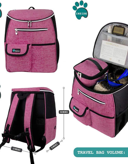 Load image into Gallery viewer, Dog Travel Bag Backpack, Airline Approved Dog Bags for Traveling, Puppy Diaper Bag Supplies, Pet Camping Essentials Hiking Accessories Dog Mom Gift, Food Container, Collapsible Bowls, Pink
