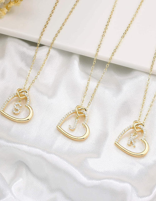 Load image into Gallery viewer, CZ Heart Pendant Initial Necklaces, 14K Gold Filled Heart Initial Necklaces for Teen Girls Women, Dainty Letter Necklace for Women Kids Girls Jewelry Cute Heart Necklace Jewelry for Girls Gifts
