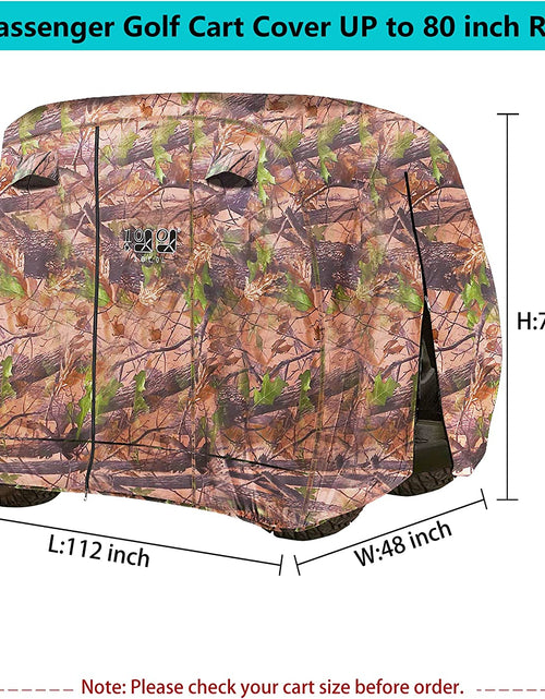 Load image into Gallery viewer, 4 Passenger Golf Cart Cover Fits EZGO, Club Car, Yamaha, 400D Waterproof Windproof Sunproof Outdoor All-Weather Polyester Full Cover with Three Zipper Doors - Black/Army Green/Sliver/Camouflage
