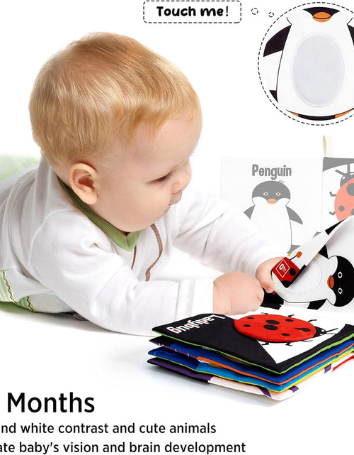 Load image into Gallery viewer, Soft Baby Books, High Contrast Black and White Books Nontoxic Fabric Touch and Feel Crinkle Cloth Books Early Educational Stimulation Toys for Infants Toddlers, Baby Girl &amp; Baby Boy Gift Animal
