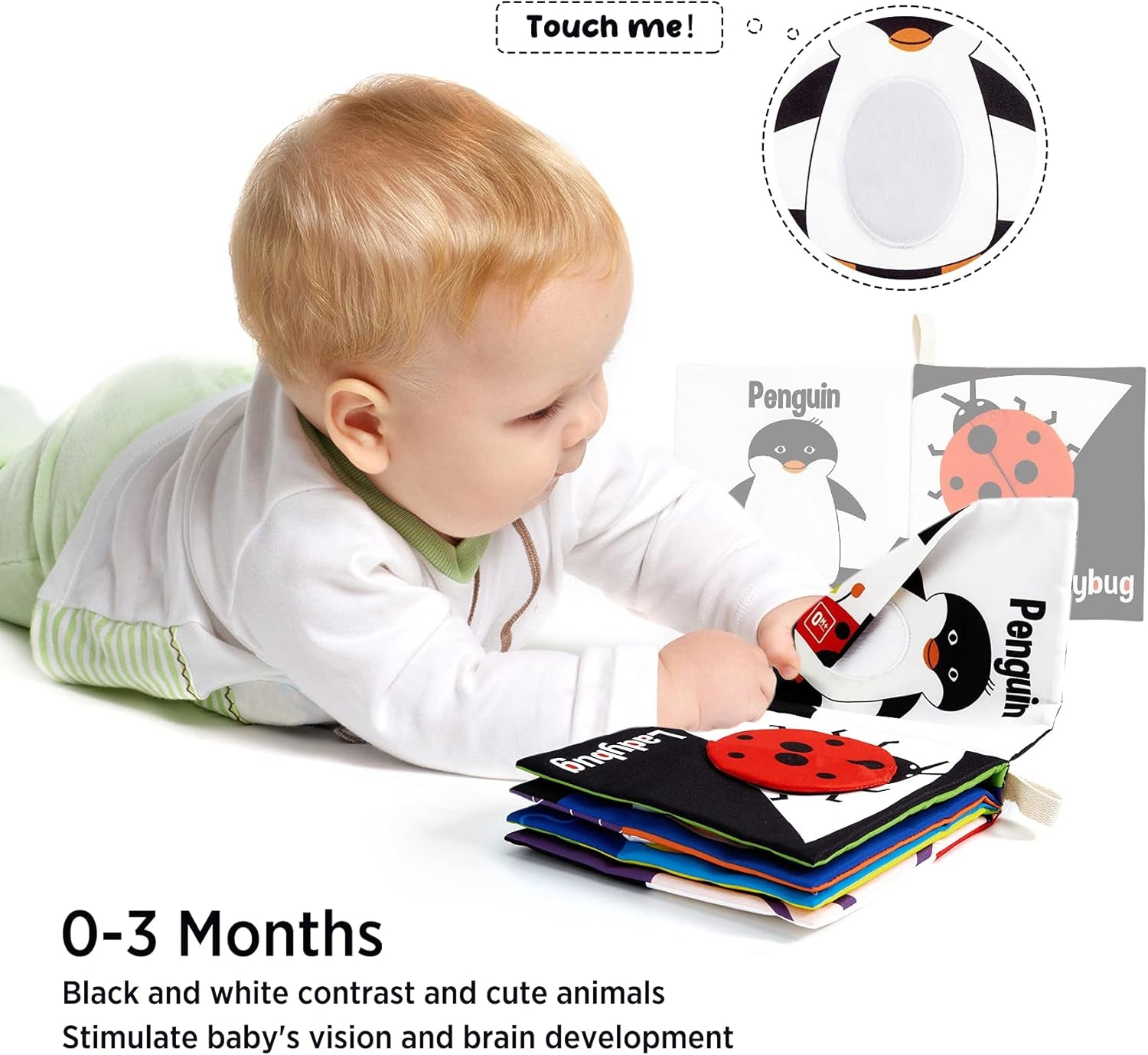 Soft Baby Books, High Contrast Black and White Books Nontoxic Fabric Touch and Feel Crinkle Cloth Books Early Educational Stimulation Toys for Infants Toddlers, Baby Girl & Baby Boy Gift Animal