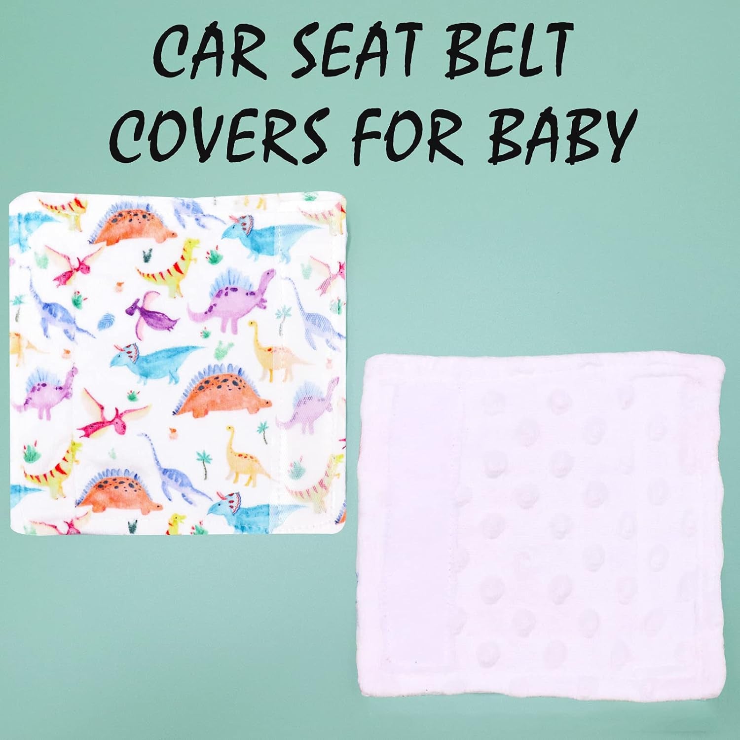 Baby Car Seat Belt Covers for Boys and Girls, Carseat Shoulder Padding, Soft Car Seat Neck Cover, Minky Car Seat Straps Shoulder Pads, Dinosaur Stroller Strap Cover for Baby Kids,White