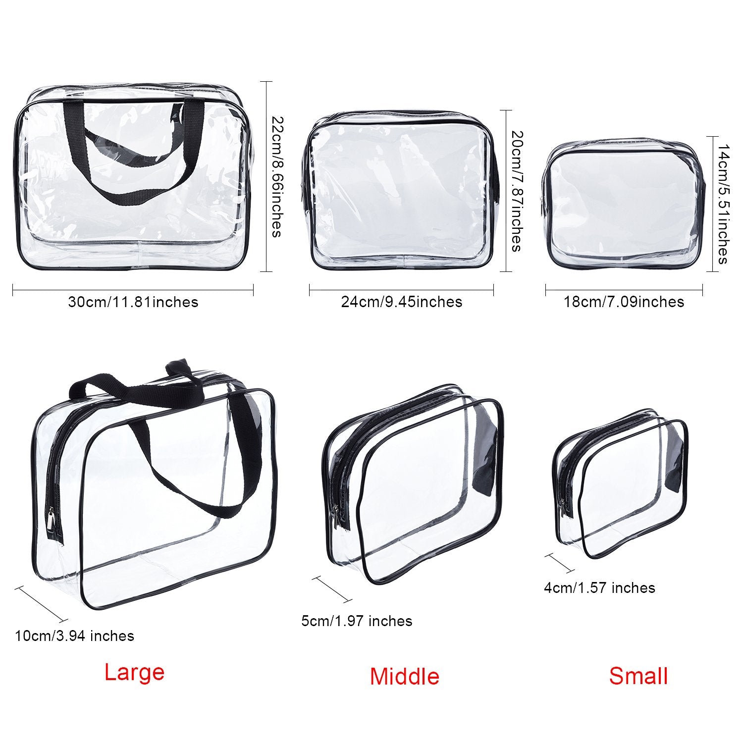 4 Pieces Clear Make-Up Bags Travel Toiletry Bag Organizers for Traveling Portable Cosmetic Pouch Set with Zipper Handle, Business Trip and School Bathroom, Water-Proof