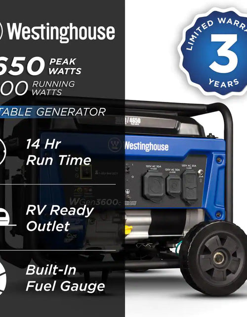 Load image into Gallery viewer, 4,650/3,600-Watt Gas Powered Portable Generator with Recoil Start
