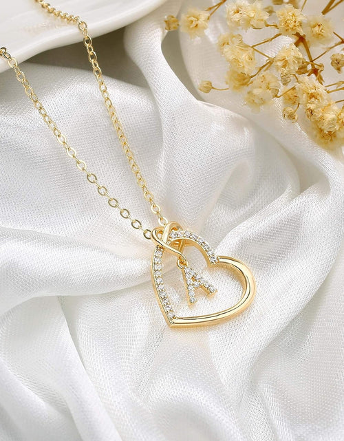 Load image into Gallery viewer, CZ Heart Pendant Initial Necklaces, 14K Gold Filled Heart Initial Necklaces for Teen Girls Women, Dainty Letter Necklace for Women Kids Girls Jewelry Cute Heart Necklace Jewelry for Girls Gifts
