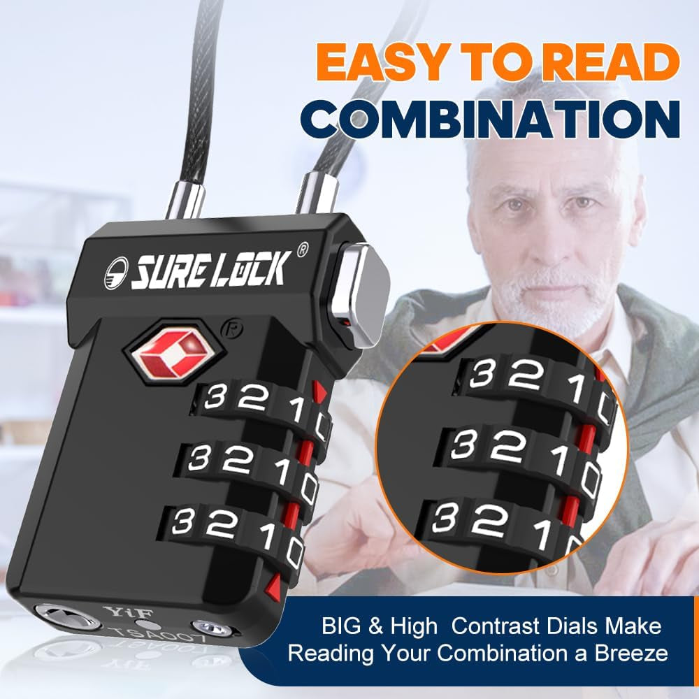 TSA Approved Luggage Locks, Open Alert, Easy Read Dials, Travel Luggage Locks for Suitcase, Baggage Locks