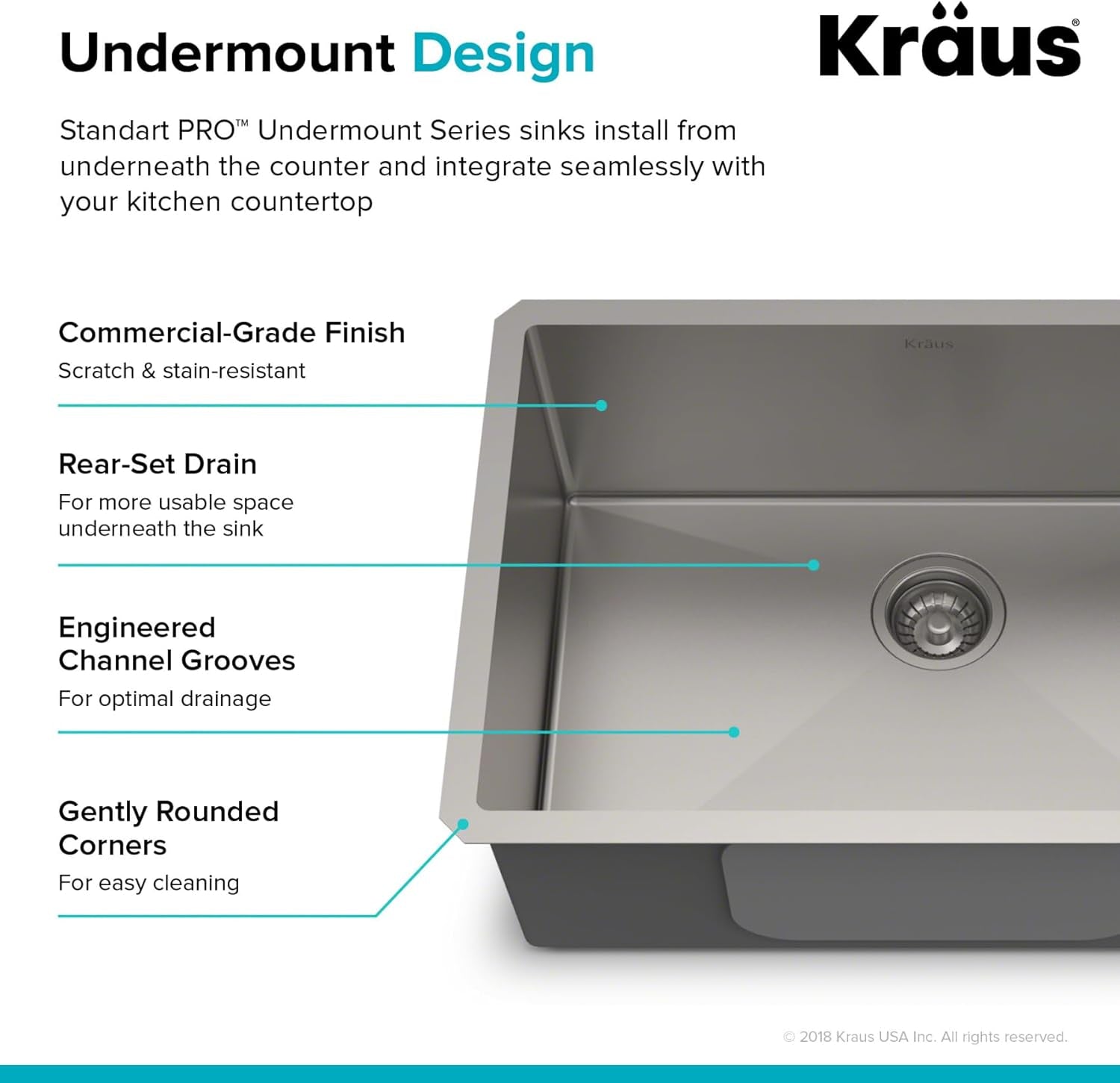 KHU100-28 Kitchen Sink, 28 Inch, Stainless Steel