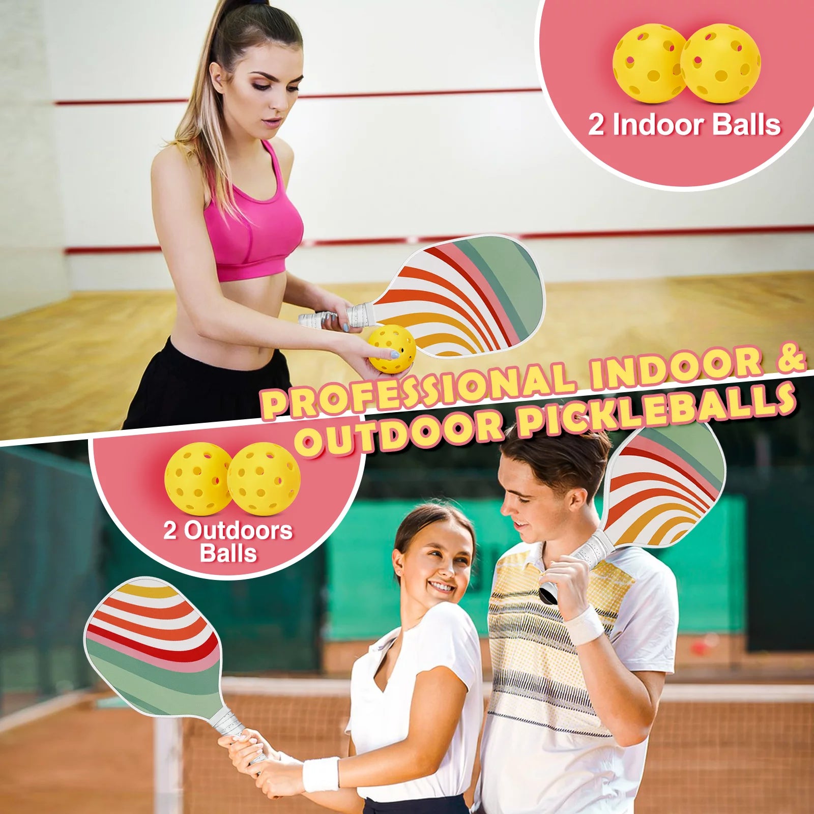 Pickleball Paddles Set of 4 - USAPA Approved, 4 Indoor Outdoor Pickleball Balls, Paddle Racket with Cover Bag, Ideal Training Equipment Gift for Men & Women