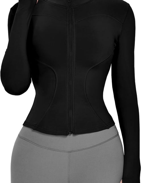 Load image into Gallery viewer, Women&#39;S Lightweight Stretchy Workout Full Zip Running Track Jacket with Thumb Holes
