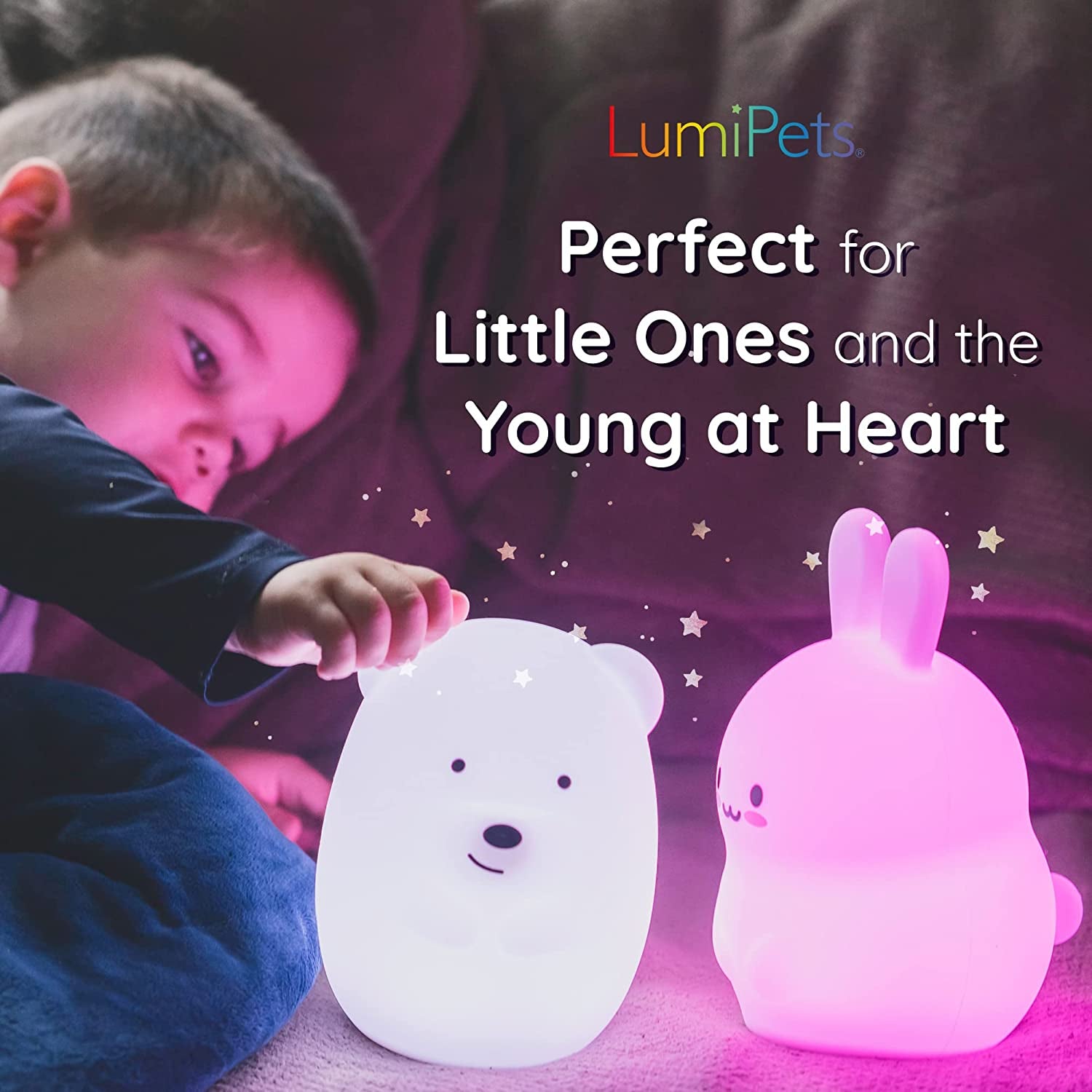 Lumipet Bear Jumbo Kids Night Light, Cute Nursery Light for Baby, Toddler, Silicone LED Lamp, Remote Operated, USB Rechargeable Battery, 9 Available Colors, Timer Auto Shutoff