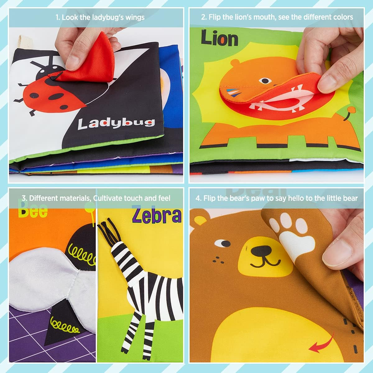 Soft Baby Books, High Contrast Black and White Books Nontoxic Fabric Touch and Feel Crinkle Cloth Books Early Educational Stimulation Toys for Infants Toddlers, Baby Girl & Baby Boy Gift Animal