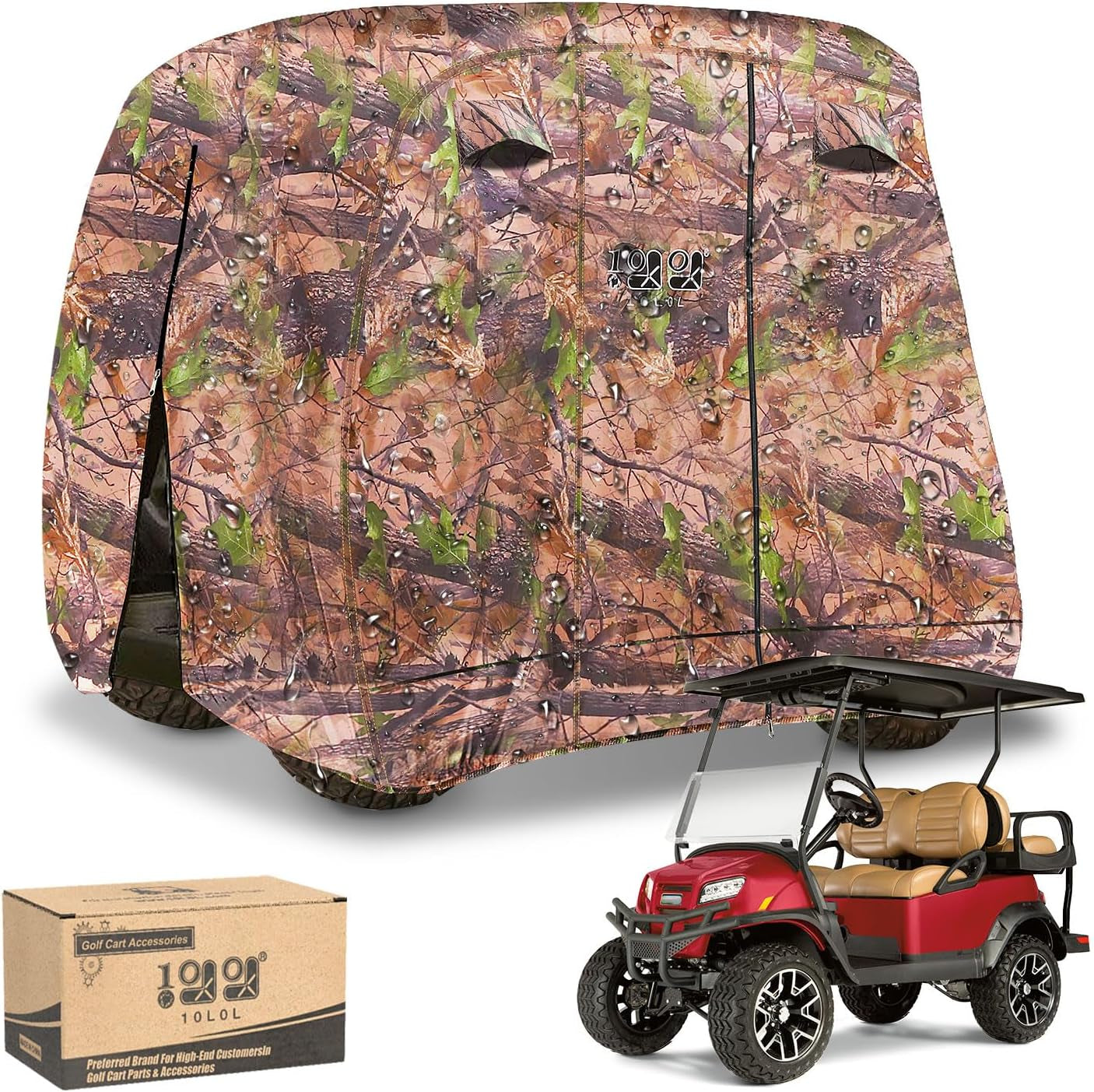 4 Passenger Golf Cart Cover Fits EZGO, Club Car, Yamaha, 400D Waterproof Windproof Sunproof Outdoor All-Weather Polyester Full Cover with Three Zipper Doors - Black/Army Green/Sliver/Camouflage