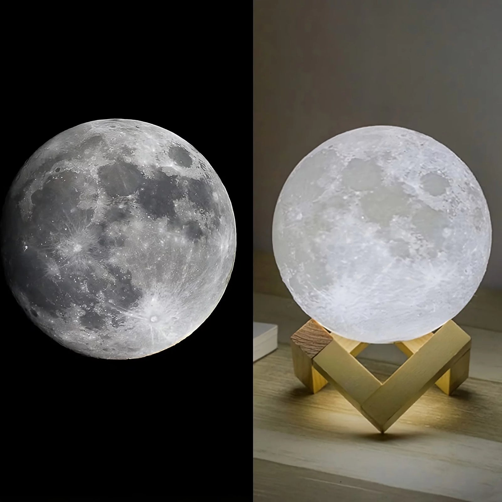 Moon Lamp, Dual-Tone Color LED Light, 3D Printing Moon Light with Bracket, Touch Night Lamp for Kids, Rechargeable Lunar LED Lamp, 8.7 Inch