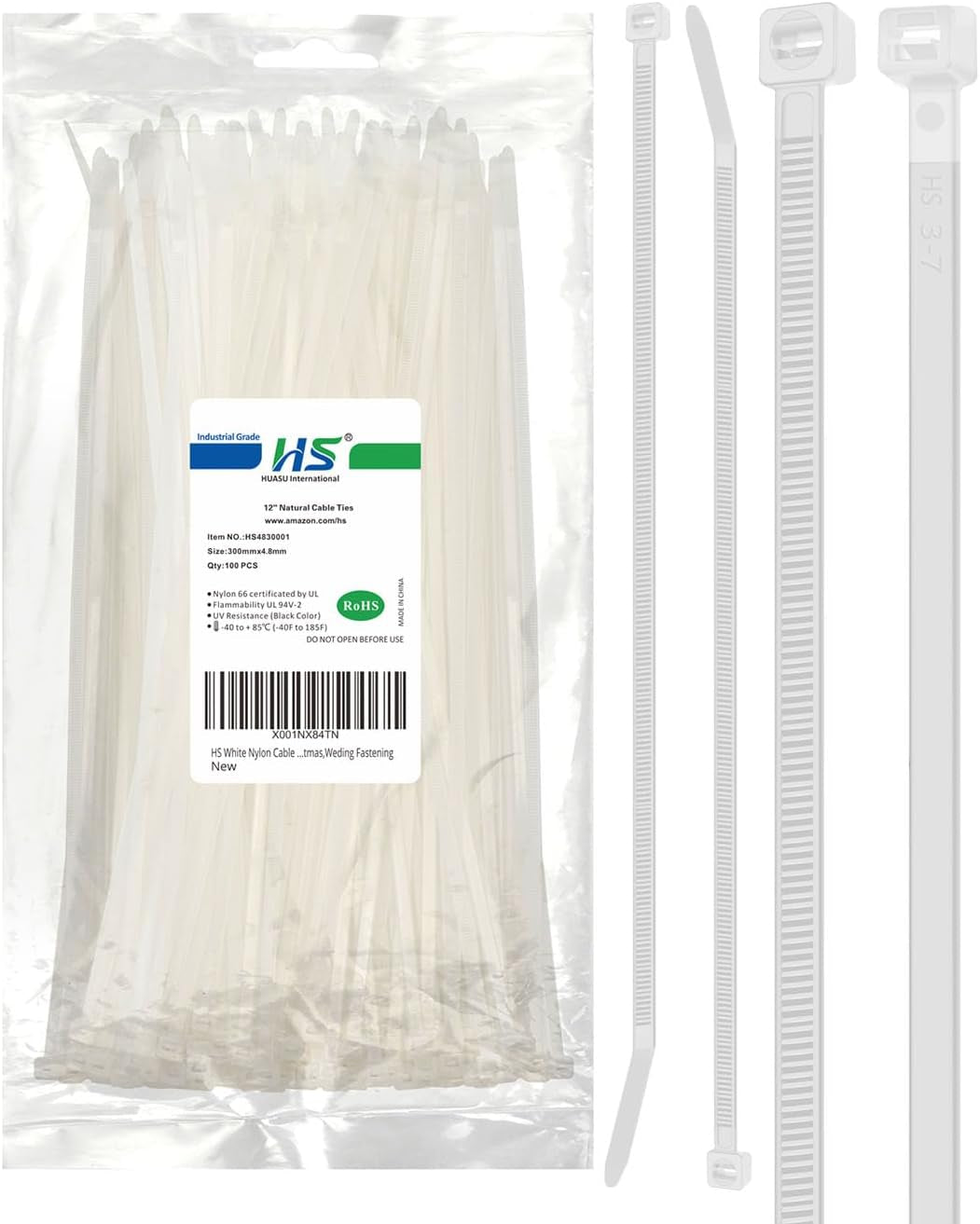 Long Zip Ties 12 Inch Clear Nylon Cable Ties 50 Lbs Tensile Strength Strong for Privacy Fence Outdoor,Electrical Plastic Tie Straps Weather Resistant 100 Pcs Natural White