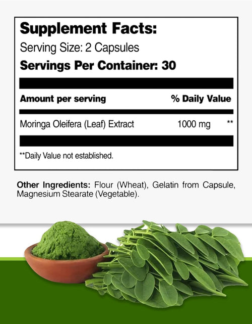 Load image into Gallery viewer, Pure Moringa Oleifera Leaf Extract Capsules, 1000 Mg per Serving. Gluten Free, NON GMO, Vegan Antioxidant Capsules. Natural Energy, Mood, Memory and Focus Enhancer. Premium Green Superfood (Pack of 3)
