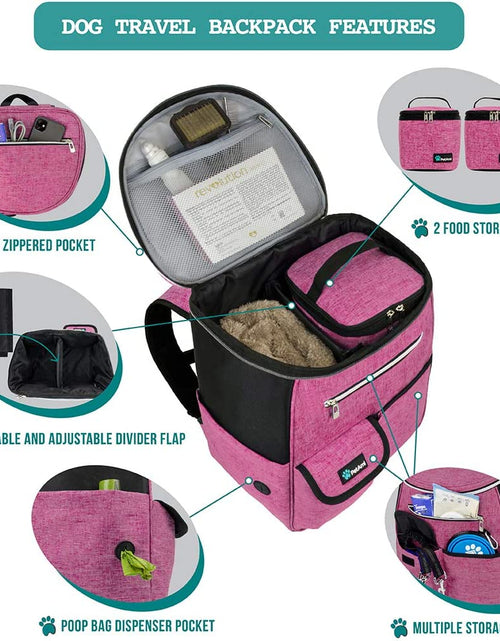 Load image into Gallery viewer, Dog Travel Bag Backpack, Airline Approved Dog Bags for Traveling, Puppy Diaper Bag Supplies, Pet Camping Essentials Hiking Accessories Dog Mom Gift, Food Container, Collapsible Bowls, Pink
