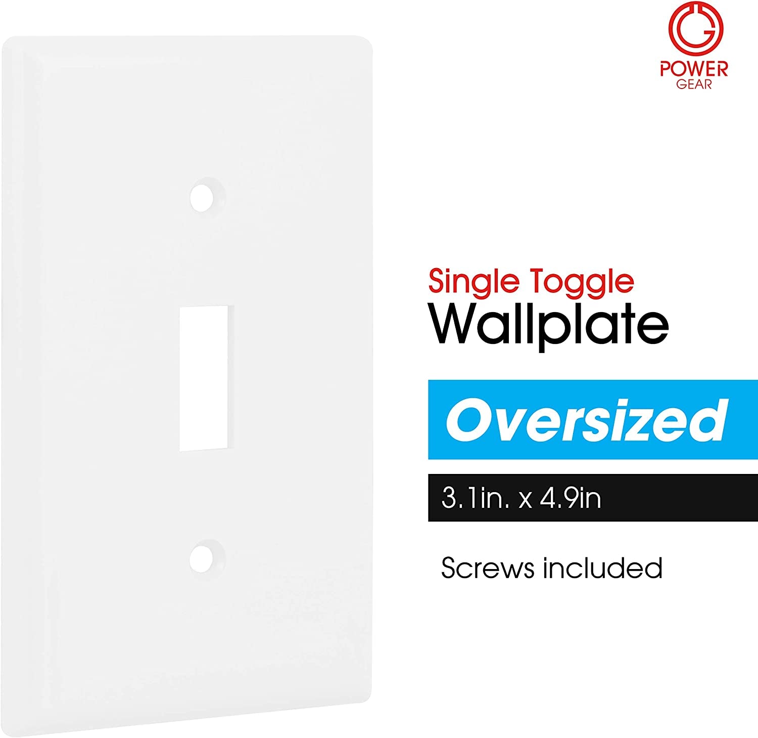 Single Oversized Wall Plate Cover, 1 Gang, Unbreakable Faceplate, 3.1” X 4.9”, Screws Included, White, 30864 Toggle Switch Wallplate