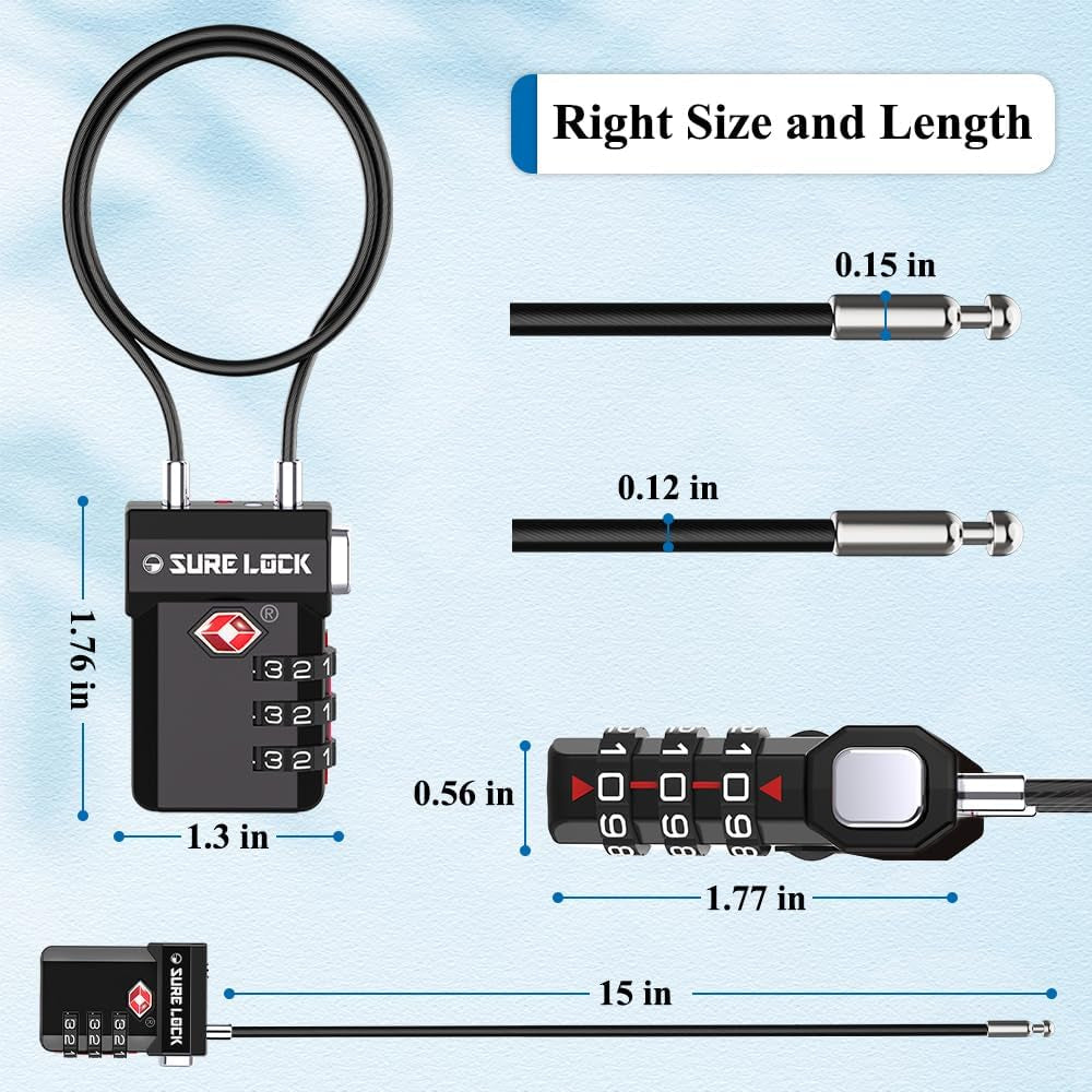 TSA Approved Luggage Locks, Open Alert, Easy Read Dials, Travel Luggage Locks for Suitcase, Baggage Locks