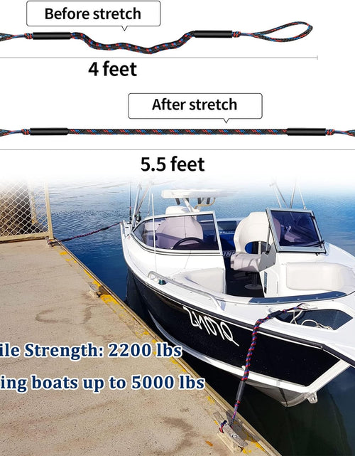 Load image into Gallery viewer, Boat Bungee Dock Lines, Boating Gifts for Men, Boat Accessories, Pontoon Accessories, Mooring Lines for Bass Boat, 4 Feet
