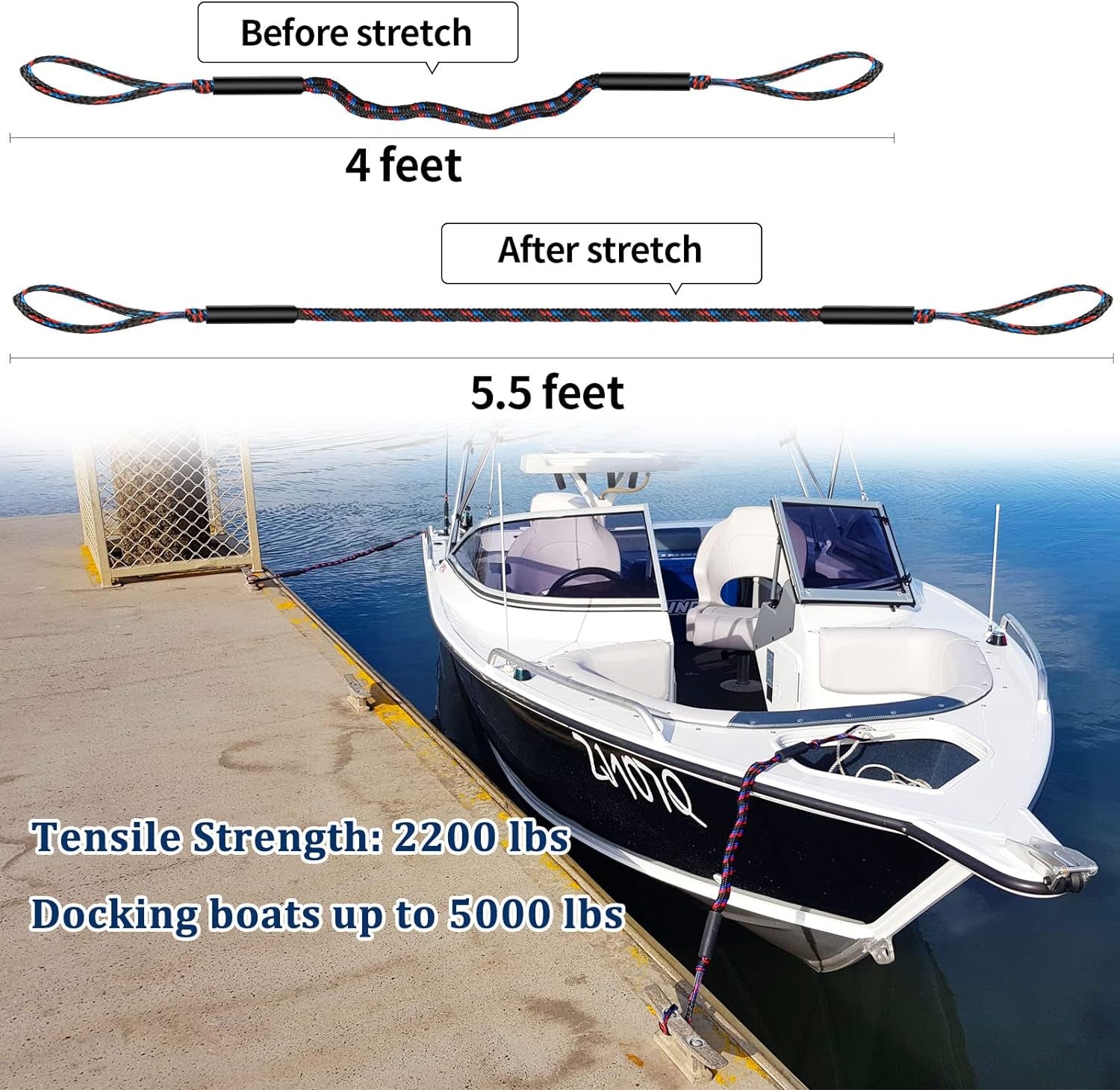 Boat Bungee Dock Lines, Boating Gifts for Men, Boat Accessories, Pontoon Accessories, Mooring Lines for Bass Boat, 4 Feet